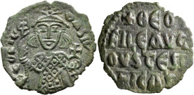 Theophilus, 829-842. Follis (Bronze, 26 mm, 5.00 g, 6 h), Constantinopolis, 830/1-842. ΘЄΟFIL bASIL' Half-length figure of Theophilus facing, wearing ...