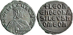 Leo VI the Wise, 886-912. Follis (Bronze, 25 mm, 6.47 g, 6 h), Constantinopolis. + LЄOn bASILЄVS ROm' Bust of Leo VI facing, with short beard, wearing...