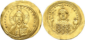 Michael IV the Paphlagonian, 1034-1041. Histamenon (Gold, 25 mm, 4.39 g, 6 h), Constantinopolis. +IhS XIS RЄX RЄςNANTIҺm Nimbate bust of Christ facing...
