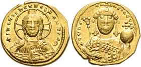 Constantine IX Monomachus, 1042-1055. Tetarteron (Gold, 16 mm, 3.99 g, 6 h), Constantinopolis. +IhS XIS RЄX RЄςNANTIҺm Nimbate bust of Christ facing, ...