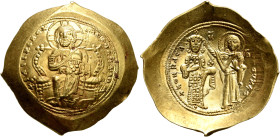 Constantine X Ducas, 1059-1067. Histamenon (Gold, 26 mm, 4.46 g, 6 h), Constantinopolis. +IҺS IXS RЄX RЄςNANTIҺm Christ, nimbate, seated facing on lyr...