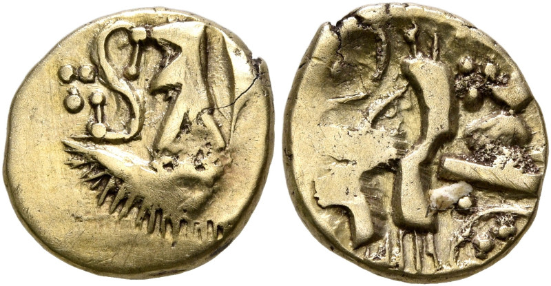 BRITAIN. Belgae. Uninscribed, circa 65-40 BC. 1/4 Stater (Gold, 11 mm, 1.35 g), ...