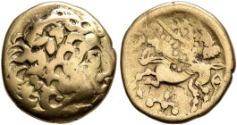 NORTHWEST GAUL. Carnutes. Circa 100-50 BC. 1/4 Stater (Electrum, 12 mm, 1.68 g, 8 h), 'à la branche fleurie' type. Celticized laureate head of Apollo ...