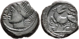 NORTHWEST GAUL. Carnutes. Pixtilos, circa 50-30 BC. Cast unit (Bronze, 16 mm, 3.18 g, 8 h). PIXT[ILOS] Diademed female head to left. Rev. Wolf standin...