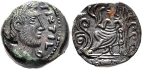 NORTHWEST GAUL. Carnutes. Pixtilos, circa 50-30 BC. AE (Bronze, 15 mm, 4.46 g, 1 h), 'à la déesse assise' type. PIXTILO[S] Bearded male head to right....
