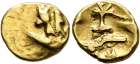 NORTHEAST GAUL. Atrebates. Circa 60-30/25 BC. 1/4 Stater (Gold, 11 mm, 1.46 g). Two men standing right in a boat with stylized waves below. Rev. Uncer...