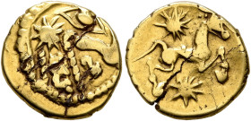 NORTHEAST GAUL. Bellovaci. Circa 60-30/25 BC. 1/4 Stater (Subaeratus, 12 mm, 1.42 g), a contemporary plated imitation of the 'à l'astre' type. Devolve...