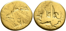 NORTHEAST GAUL. Nervii. 2nd century BC. 1/4 Stater (Gold, 13 mm, 1.73 g), 'à la lyre' type. Vertical line with diagonal lines at various angles. Rev. ...