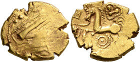 NORTHEAST GAUL. Remi. Late 2nd-mid 1st century BC. Stater (Gold, 18 mm, 6.23 g), 'à l'oeil' type. Devolved laureate male head to right. Rev. Celticize...