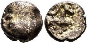 NORTHEAST GAUL. Remi. 2nd-1st century BC. 1/4 Stater (Subaeratus, 9 mm, 1.42 g), a contemporary plated imitation. Stylized head to right. Rev. Celtici...