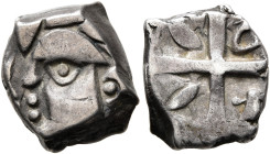 SOUTHERN GAUL. Volcae-Tectosages. Mid 2nd-early 1st century BC. Drachm (Silver, 12 mm, 2.81 g), 'à la croix' type.. Celticized male head to left; befo...