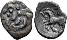 CENTRAL EUROPE. Vindelici. 1st century BC. Quinarius (Silver, 15 mm, 1.88 g, 6 h), 'Büschelquinar' type. Celticized male head with long hair to left. ...