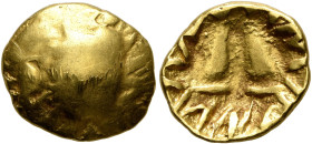 CENTRAL EUROPE. Boii. 1st century BC. 1/3 Stater (Gold, 12 mm, 2.20 g). Flat irregular bulge. Rev. Symmetrical raised design with strokes to outer edg...