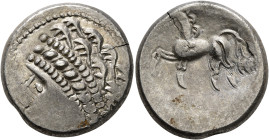 CENTRAL EUROPE. Noricum (East). Circa 2nd-1st centuries BC. Tetradrachm (Silver, 24 mm, 11.01 g, 12 h), 'Samobor A' type. Celticized head of Apollo to...