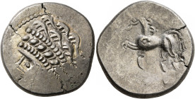 CENTRAL EUROPE. Noricum (East). Circa 2nd-1st centuries BC. Tetradrachm (Silver, 25 mm, 11.20 g, 11 h), 'Samobor A' type. Celticized head of Apollo to...
