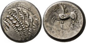 CENTRAL EUROPE. Noricum (East). Circa 2nd-1st centuries BC. Tetradrachm (Silver, 23 mm, 11.18 g, 10 h), 'Samobor A' type. Celticized head of Apollo to...