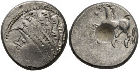 CENTRAL EUROPE. Noricum (East). Circa 2nd-1st centuries BC. Tetradrachm (Silver, 23 mm, 10.06 g, 10 h), 'Samobor A' type. Celticized head of Apollo to...