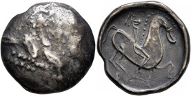 CARPATHIAN REGION. Uncertain tribe. Circa 2nd century BC. Tetradrachm (Silver, 24 mm, 13.92 g), 'Kinnlos' type, imitating Philip II of Macedon. Celtic...