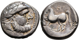 MIDDLE DANUBE. Uncertain tribe. 2nd-1st century BC. Tetradrachm (Silver, 22 mm, 11.41 g, 9 h), 'Kugelwange mit Ringel' type, imitating Philip II of Ma...