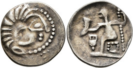 LOWER DANUBE. Uncertain tribe. Circa 2nd-1st centuries BC. Drachm (Silver, 20 mm, 2.40 g, 12 h), imitating Alexander III of Macedon. Celticized head o...