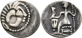 LOWER DANUBE. Uncertain tribe. Circa 2nd-1st centuries BC. Drachm (Silver, 20 mm, 2.35 g, 11 h), imitating Alexander III of Macedon. Celticized head o...