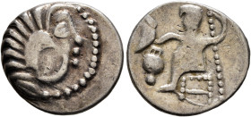 LOWER DANUBE. Uncertain tribe. Circa 2nd-1st centuries BC. Drachm (Silver, 18 mm, 2.82 g, 12 h), imitating Alexander III of Macedon. Celticized head o...
