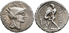 LOWER DANUBE. Geto-Dacians. Circa 2nd century BC. Denarius (Silver, 19 mm, 4.25 g, 12 h), imitating a Republican denarius of C. Poblicius Q.f (80 BC)....
