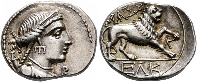 GAUL. Massalia. Circa 90-50 BC. Drachm (Silver, 17 mm, 2.75 g, 6 h). Draped bust...