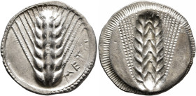 LUCANIA. Metapontion. Circa 540-510 BC. Stater (Silver, 26 mm, 8.12 g, 12 h). META Ear of barley with seven grains; border of dots within two concentr...