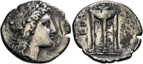 BRUTTIUM. Kroton. Circa 300 BC. Didrachm or Nomos (Silver, 22 mm, 7.13 g, 6 h). Laureate head of Apollo to right. Rev. ΚΡΟ Tripod with ornamental volu...