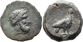 BRUTTIUM. Lokroi Epizephyrioi. Circa 350-330 BC. AE (Bronze, 23 mm, 10.43 g, 7 h). Laureate head of Zeus to right. Rev. Eagle standing right on rock. ...