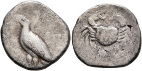 SICILY. Akragas. Circa 510-500 BC. Didrachm (Silver, 22 mm, 8.40 g, 6 h). [ΑΚΡΑCΑΝΤΟΣ] Eagle standing left with closed wings. Rev. Crab within shallow...