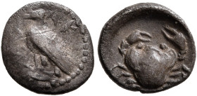 SICILY. Akragas. Circa 450-440 BC. Litra (Silver, 9 mm, 0.46 g, 4 h). AK- PA Eagle standing left on Ionic capital. Rev. [ΛΙ] Crab. HGC 2, 121. Westerm...