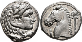 SICILY. Entella (?). Punic issues, circa 300-289 BC. Tetradrachm (Silver, 25 mm, 17.27 g, 9 h). Head of Herakles to right, wearing lion skin headdress...