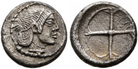 SICILY. Syracuse. Deinomenid Tyranny, 485-466 BC. Litra (Silver, 9 mm, 0.65 g), circa 475-470. Diademed head of Arethusa to right, wearing single-pend...