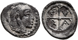 SICILY. Syracuse. Second Democracy, 466-405 BC. Obol (Silver, 10 mm, 0.62 g, 9 h), circa 470-460. Laureate head of Arethusa to right, wearing round ea...