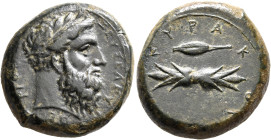 SICILY. Syracuse. Timoleon and the Third Democracy, 344-317 BC. Hemidrachm (Bronze, 23 mm, 15.59 g, 4 h), circa 344-339/8. ZEYΣ EΛEYΘEPIOΣ Laureate he...
