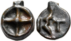 MOESIA. Istros. Late 5th-4th centuries BC. Cast unit (Bronze, 11 mm, 1.19 g, 12 h). Wheel of four spokes. Rev. ΙΣΤ. HGC 3.2, 1811. SNG BM Black Sea 22...