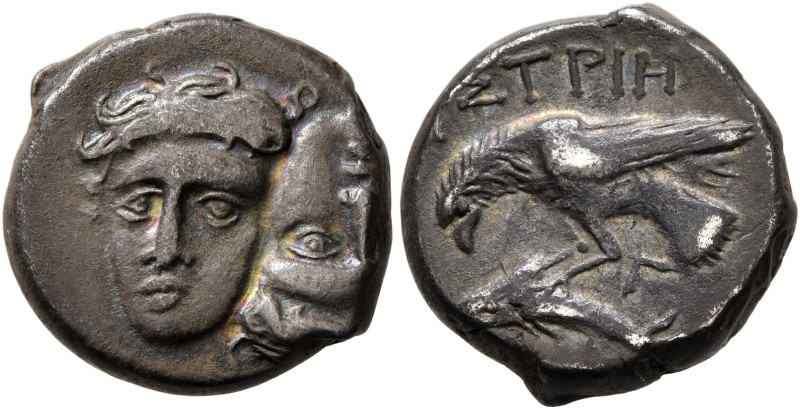 MOESIA. Istros. Circa 340/30-313 BC. Drachm (Silver, 16 mm, 5.61 g, 8 h). Two fa...
