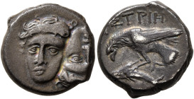 MOESIA. Istros. Circa 340/30-313 BC. Drachm (Silver, 16 mm, 5.61 g, 8 h). Two facing male heads side by side, one upright and the other inverted. Rev....