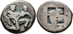 ISLANDS OFF THRACE, Thasos. Circa 500-480 BC. Stater (Silver, 21 mm, 9.99 g). Nude ithyphallic satyr, with long beard and long hair, moving right in '...