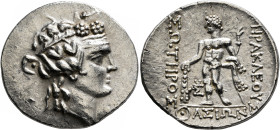 ISLANDS OFF THRACE, Thasos. Circa 90-75 BC. Tetradrachm (Silver, 33 mm, 16.76 g, 12 h). Head of youthful Dionysos to right, wearing tainia and wreath ...