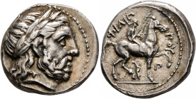 KINGS OF MACEDON. Philip II, 359-336 BC. Tetradrachm (Silver, 24 mm, 14.38 g, 9 h), Amphipolis, struck under Kassander, circa 316-311. Laureate head o...