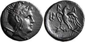 KINGS OF MACEDON. Perseus, 179-168 BC. AE (Bronze, 19 mm, 5.16 g, 9 h), Pella or Amphipolis. Head of the hero Perseus to right, with harpa over his ri...