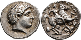 KINGS OF PAEONIA. Patraos, circa 335-315 BC. Tetradrachm (Silver, 24 mm, 12.77 g, 7 h), Astibos or Damastion. Laureate head of Apollo to right. Rev. Y...