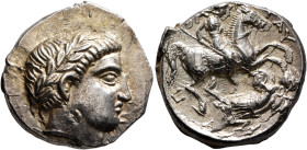 KINGS OF PAEONIA. Patraos, circa 335-315 BC. Tetradrachm (Silver, 22 mm, 12.53 g, 1 h), Astibos or Damastion. Laureate head of Apollo to right. Rev. Π...