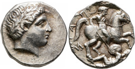 KINGS OF PAEONIA. Patraos, circa 335-315 BC. Tetradrachm (Silver, 24 mm, 12.74 g, 1 h), Astibos or Damastion. Laureate head of Apollo to right. Rev. Π...