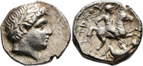 KINGS OF PAEONIA. Patraos, circa 335-315 BC. Tetradrachm (Silver, 23 mm, 12.69 g, 6 h), Astibos or Damastion. Laureate head of Apollo to right. Rev. P...