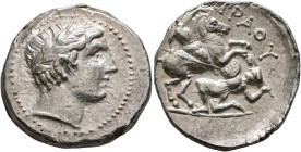 KINGS OF PAEONIA. Patraos, circa 335-315 BC. Tetradrachm (Silver, 25 mm, 12.83 g, 1 h), Astibos or Damastion. Laureate head of Apollo to right. Rev. [...