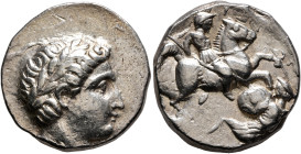 KINGS OF PAEONIA. Patraos, circa 335-315 BC. Tetradrachm (Silver, 22 mm, 12.71 g, 3 h), Astibos or Damastion. Laureate head of Apollo to right. Rev. Y...